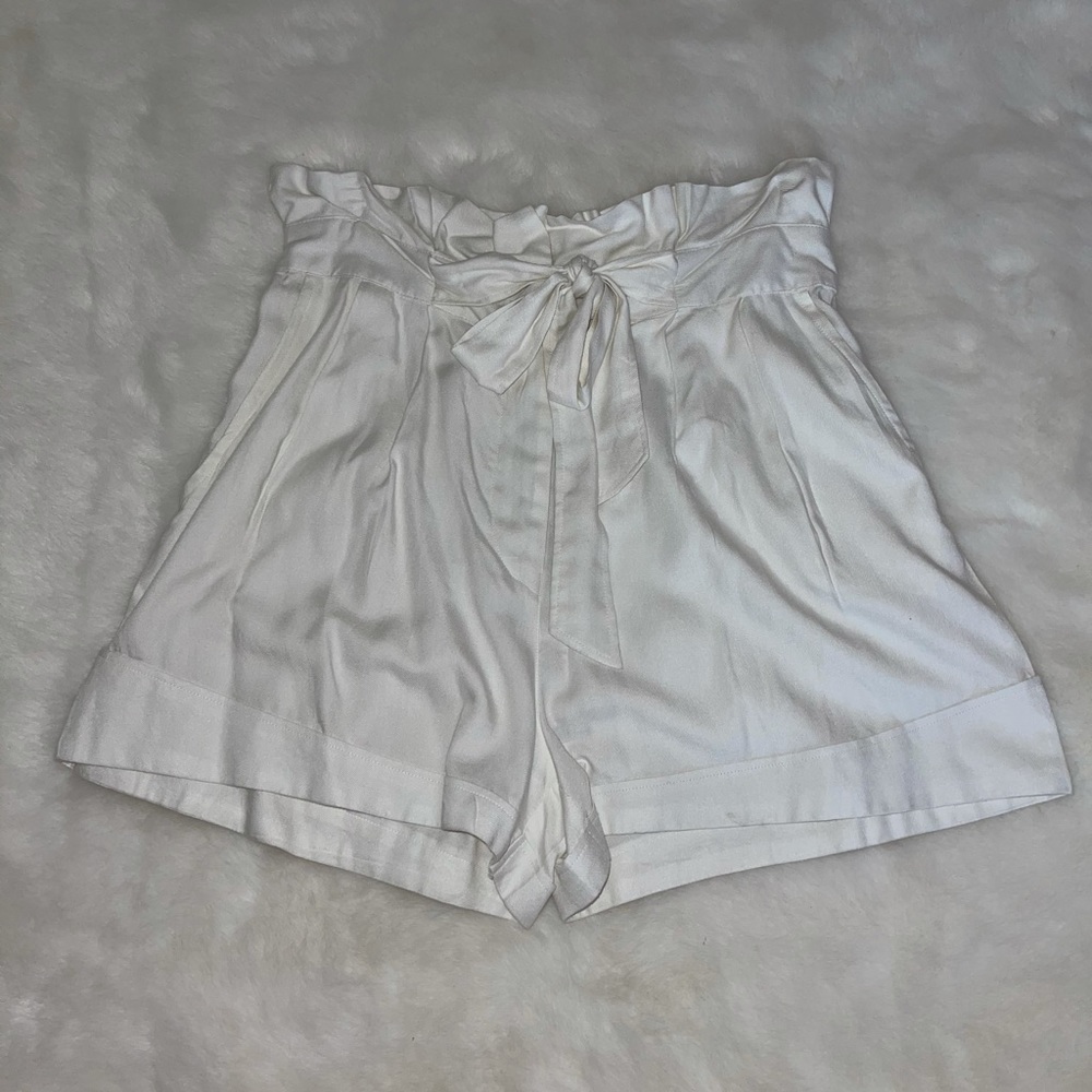 White paper sack high waist shorts